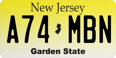NJ license plate A74MBN