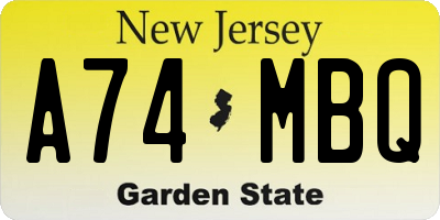 NJ license plate A74MBQ