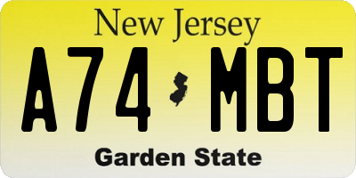 NJ license plate A74MBT