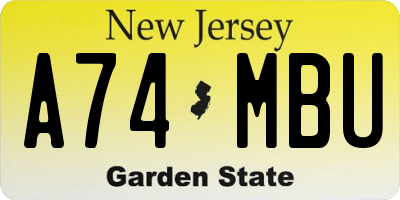 NJ license plate A74MBU