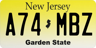 NJ license plate A74MBZ