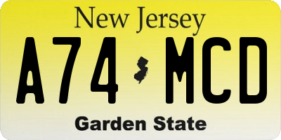 NJ license plate A74MCD