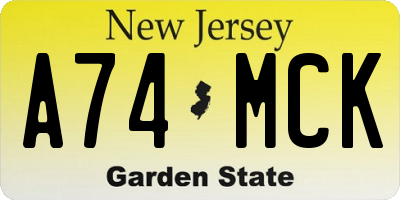 NJ license plate A74MCK
