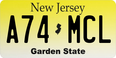 NJ license plate A74MCL