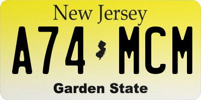 NJ license plate A74MCM