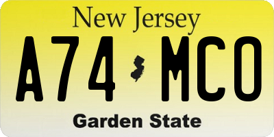 NJ license plate A74MCO