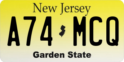 NJ license plate A74MCQ