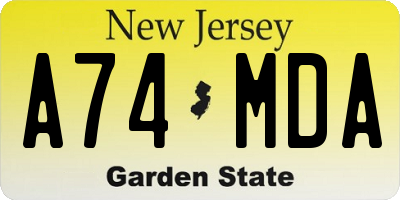 NJ license plate A74MDA