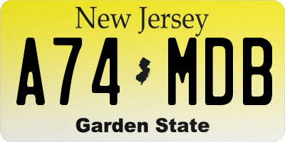 NJ license plate A74MDB