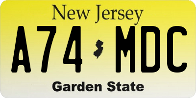 NJ license plate A74MDC
