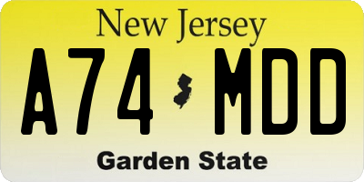 NJ license plate A74MDD