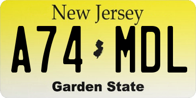 NJ license plate A74MDL
