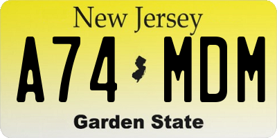 NJ license plate A74MDM