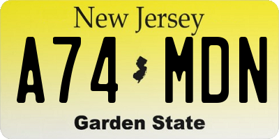 NJ license plate A74MDN