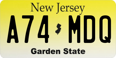 NJ license plate A74MDQ