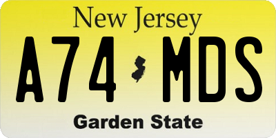 NJ license plate A74MDS