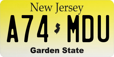 NJ license plate A74MDU