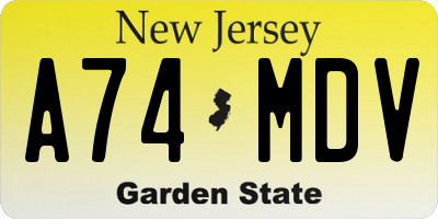NJ license plate A74MDV