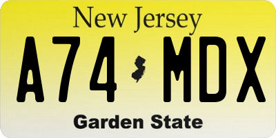 NJ license plate A74MDX