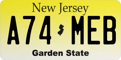 NJ license plate A74MEB