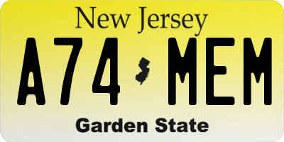 NJ license plate A74MEM