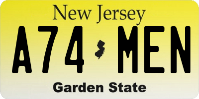 NJ license plate A74MEN