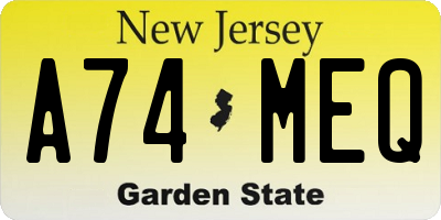 NJ license plate A74MEQ