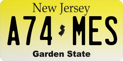 NJ license plate A74MES