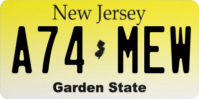 NJ license plate A74MEW