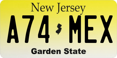 NJ license plate A74MEX