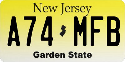 NJ license plate A74MFB