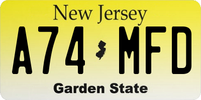 NJ license plate A74MFD