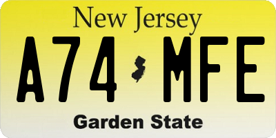 NJ license plate A74MFE