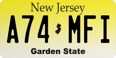 NJ license plate A74MFI