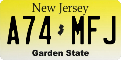NJ license plate A74MFJ
