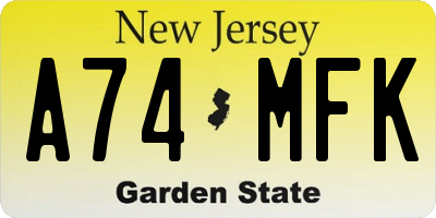 NJ license plate A74MFK