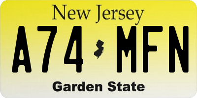 NJ license plate A74MFN