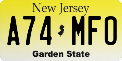 NJ license plate A74MFO
