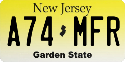 NJ license plate A74MFR