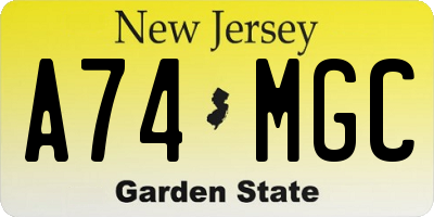 NJ license plate A74MGC