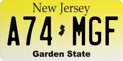 NJ license plate A74MGF