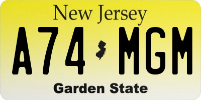 NJ license plate A74MGM