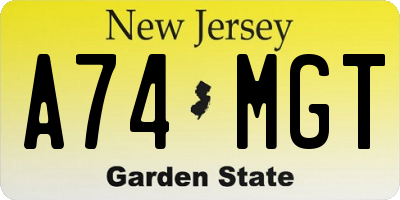 NJ license plate A74MGT