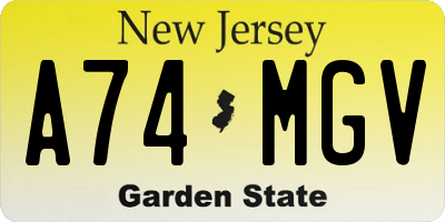 NJ license plate A74MGV