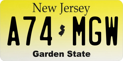 NJ license plate A74MGW