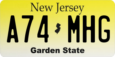 NJ license plate A74MHG