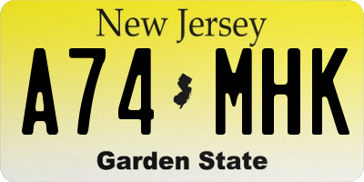 NJ license plate A74MHK