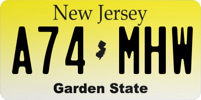 NJ license plate A74MHW