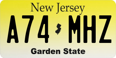 NJ license plate A74MHZ
