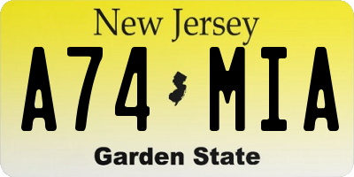 NJ license plate A74MIA